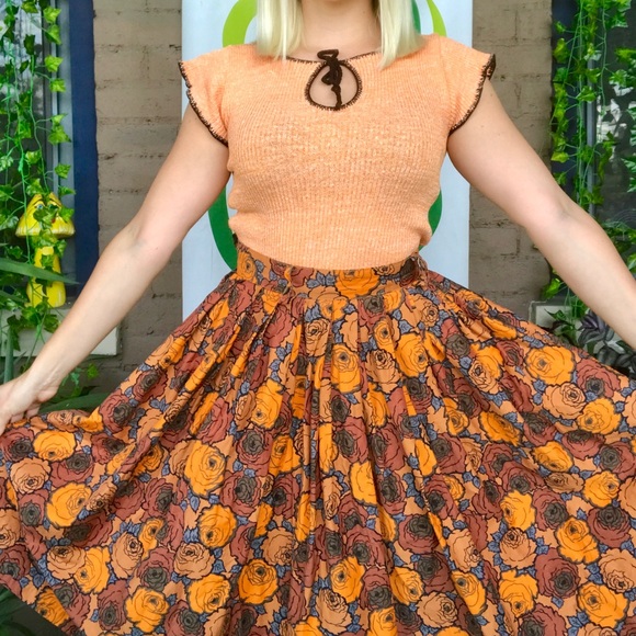 SOLD 40s 50s novelty rose print full skirt XXS - Picture 4 of 5
